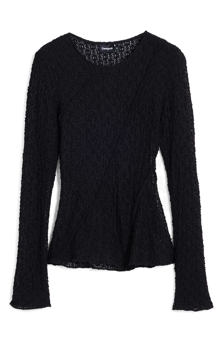 Desigual Stretch Lace T-Shirt Long Sleeve T-Shirt, Alternate, color, Black