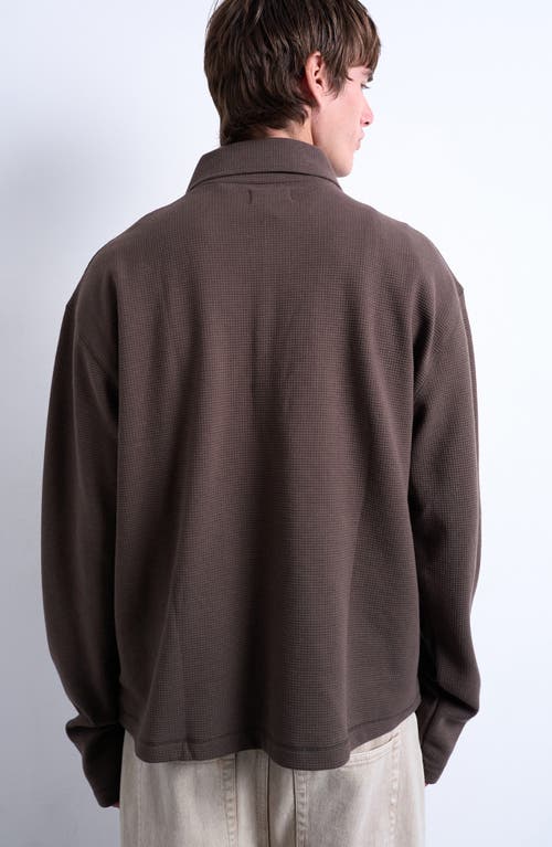 Topman Waffle Knit Boxy Polo Sweatshirt In Brown