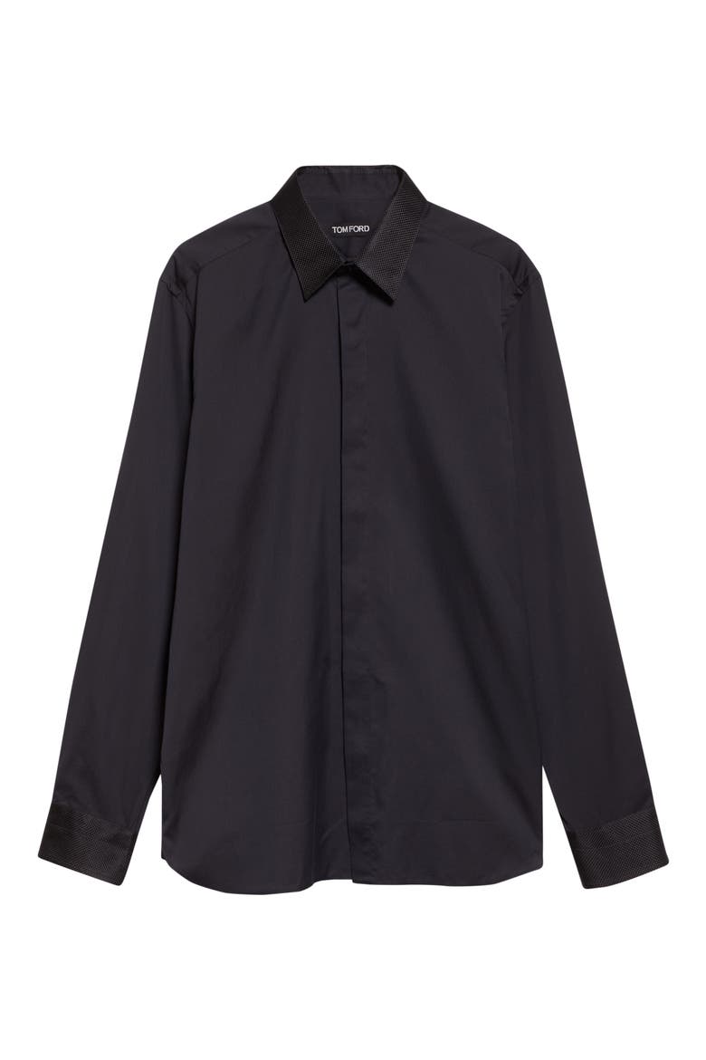 Classic Fit Cotton & Silk Serge Button-Up Shirt, Alternate, color, NAA BLACK