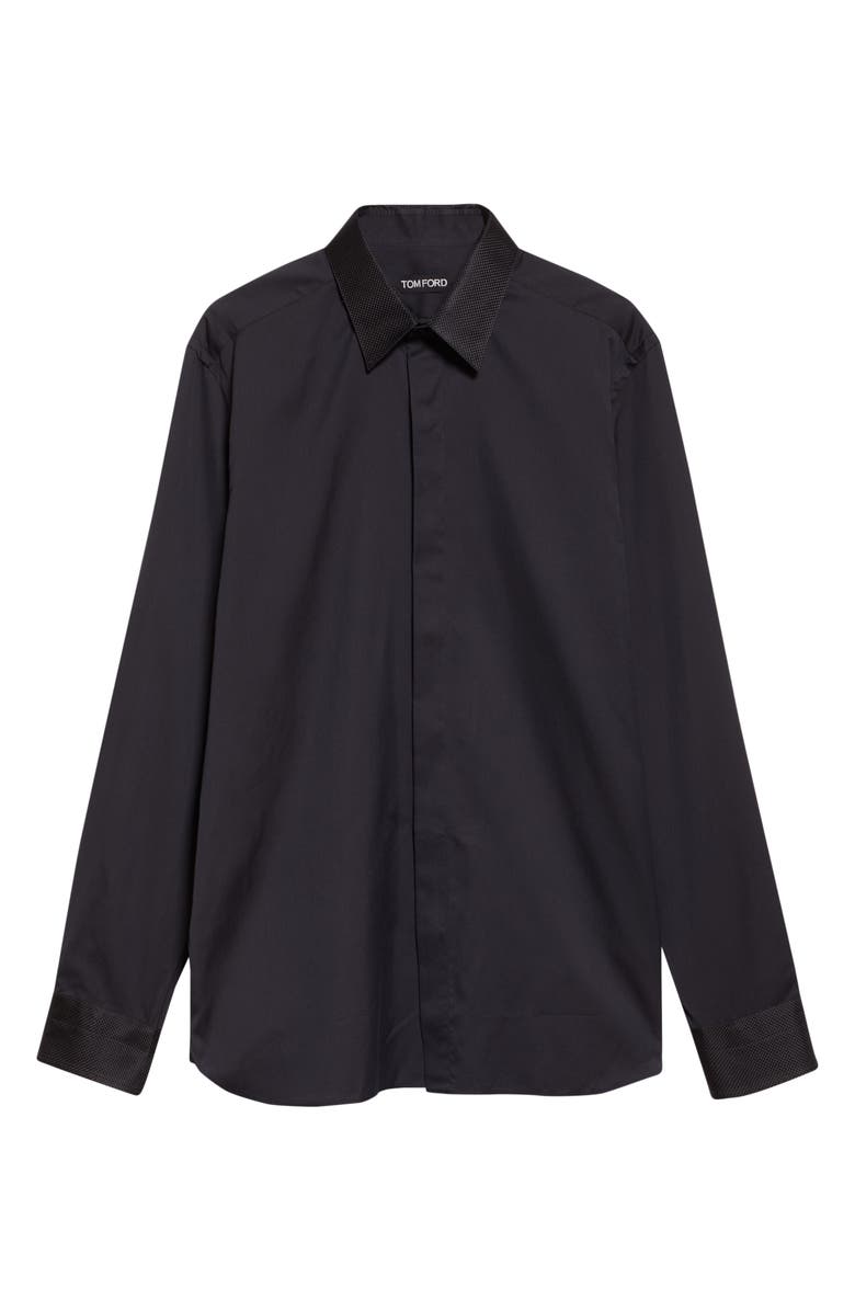 TOM FORD Classic Fit Cotton & Silk Serge Button-Up Shirt, Alternate, color, Naa Black