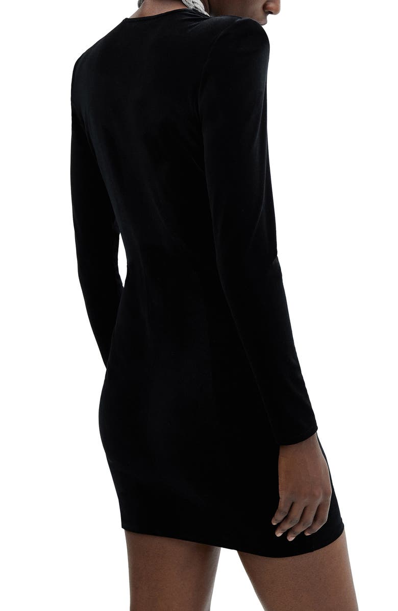 MANGO Shoulder Pad Long Sleeve Velvet Minidress, Alternate, color, 