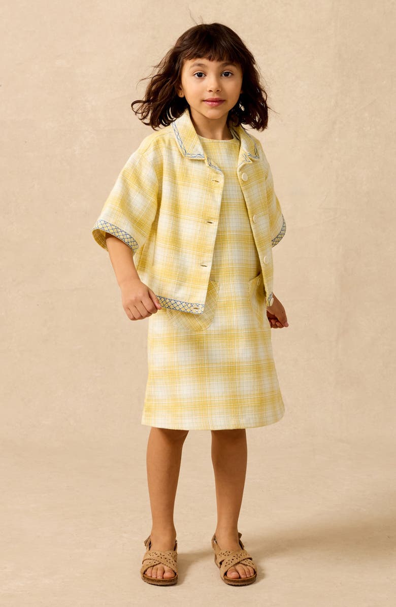The Sunday Collective Kids' Embroidered Trim Plaid Cotton Shirt Jacket, Alternate, color, Light/ Pastel Yellow