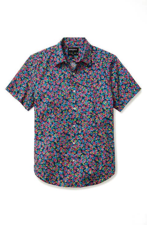 Riviera Slim Fit Stretch Print Short Sleeve Button-Up Shirt