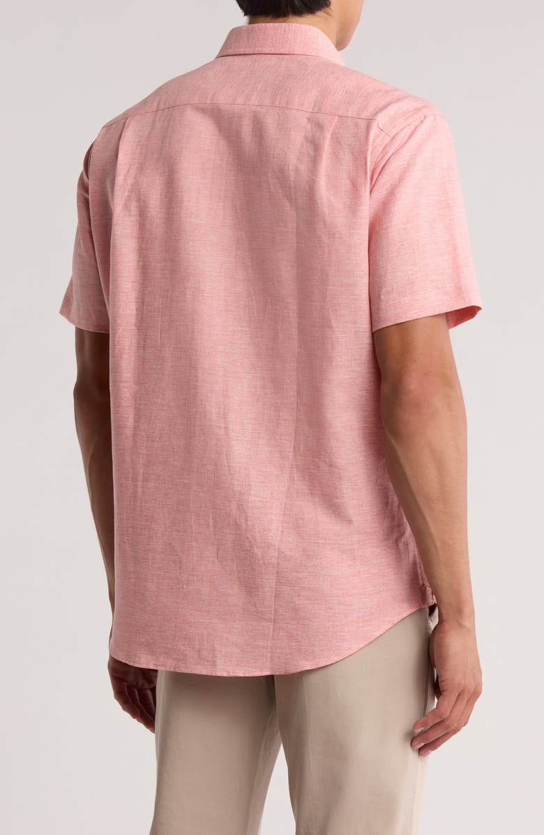 David Donahue Short Sleeve Linen & Cotton Sport Shirt, Alternate, color, Pink