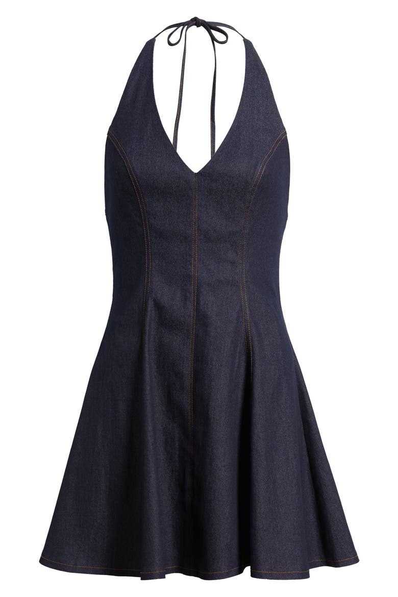 Denim Halter Dress, Alternate, color, DARK DENIM