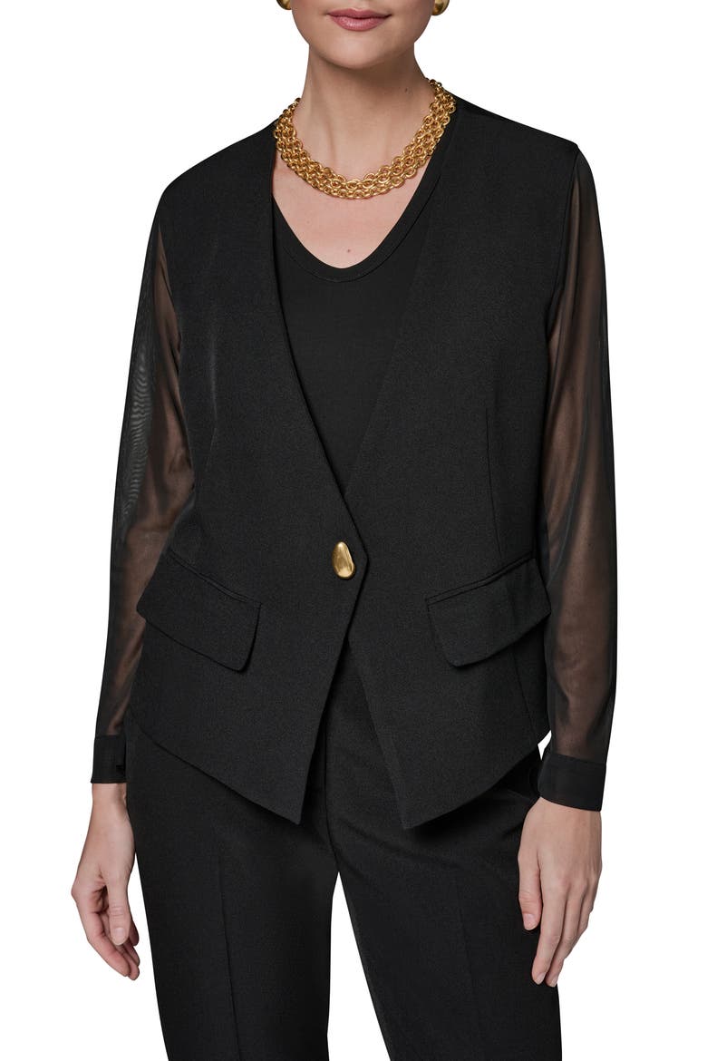 Sheer Contrast Jacket, Main, color, BLACK