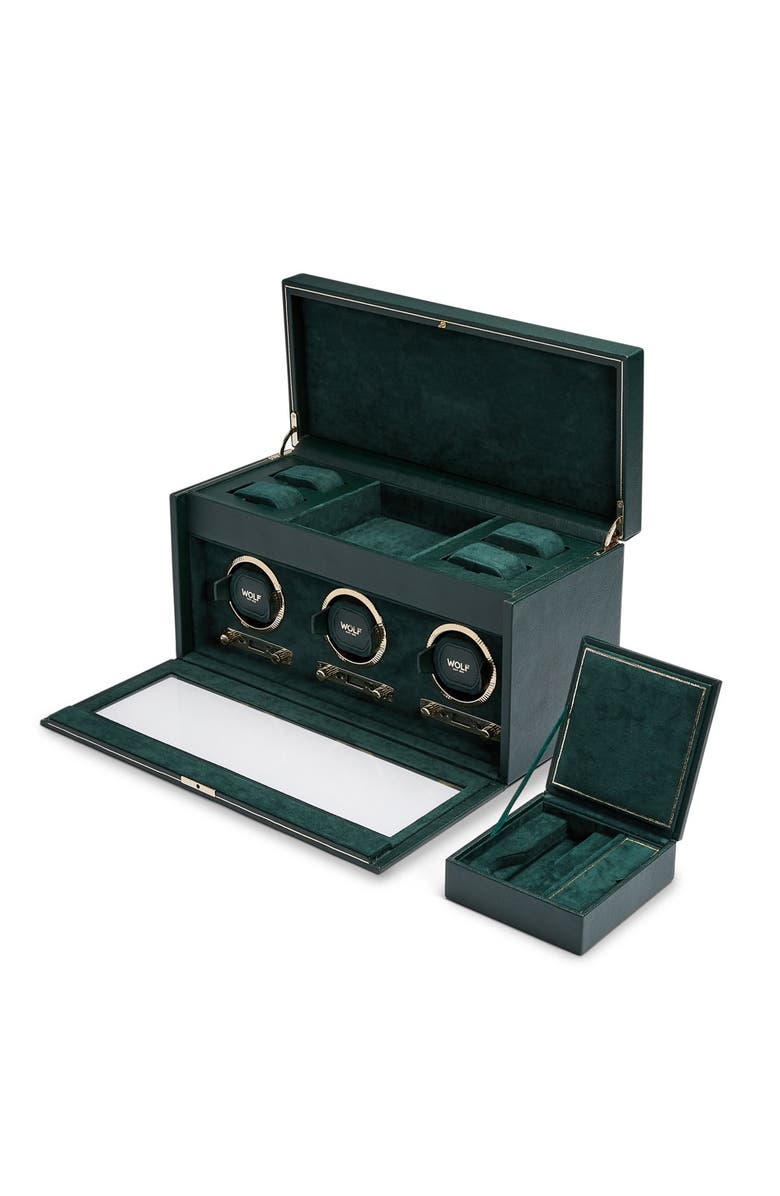 WOLF British Racing Triple Watch Winder with Storage, Alternate, color, Green