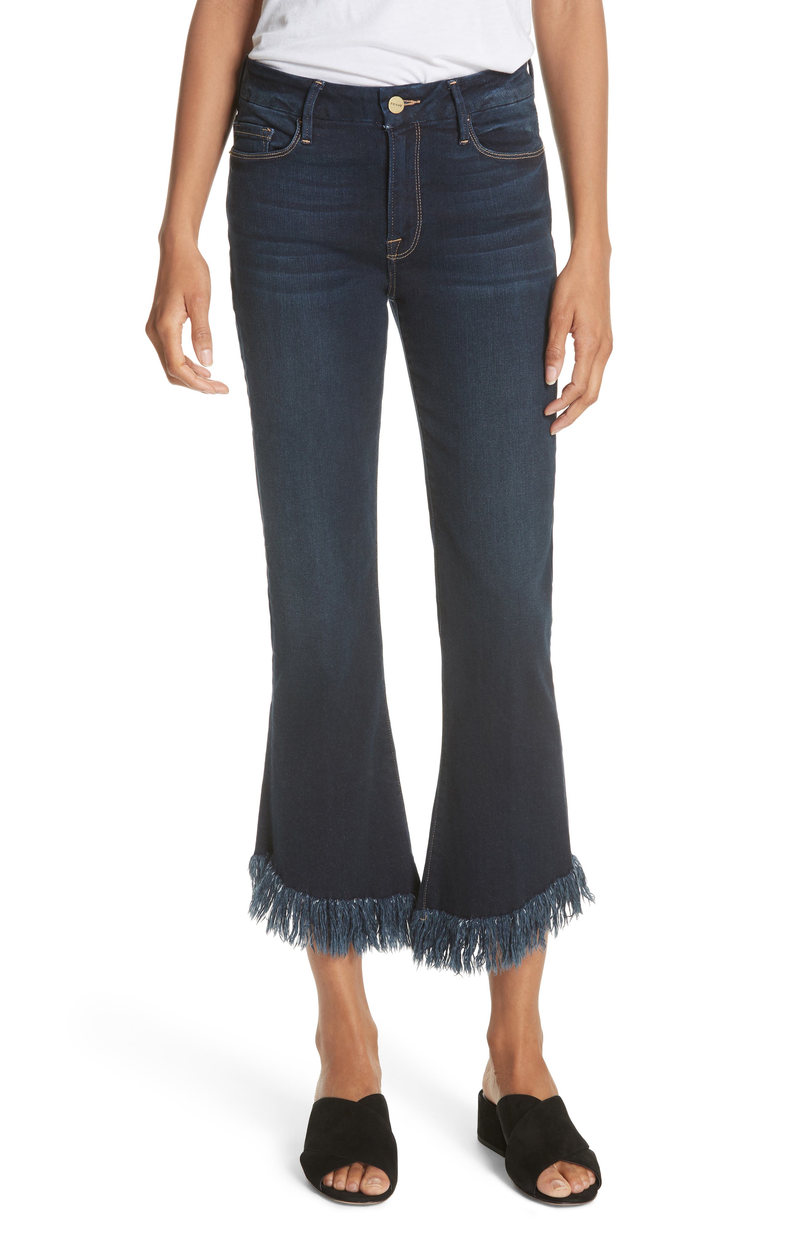 FRAME Le Crop Shredded Hem Mini Boot Jeans