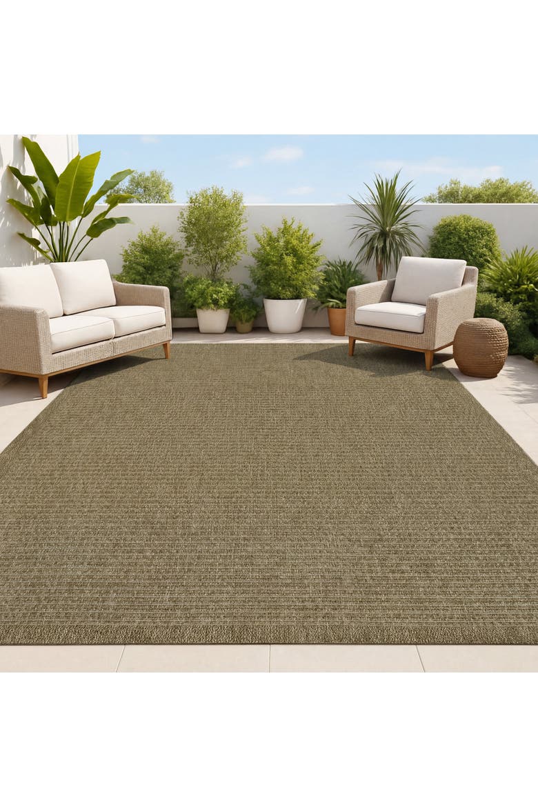 Maxine Easy Jute Contemporary Border Boho Fine Rib Weave Indoor/Outdoor Area Rug, Alternate, color, Natural