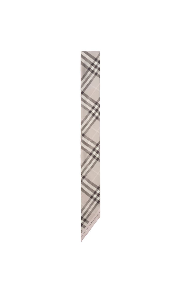 Burberry Skinny Contrast Check Silk Scarf, Alternate, color, Bow Pink/Mitten Grey
