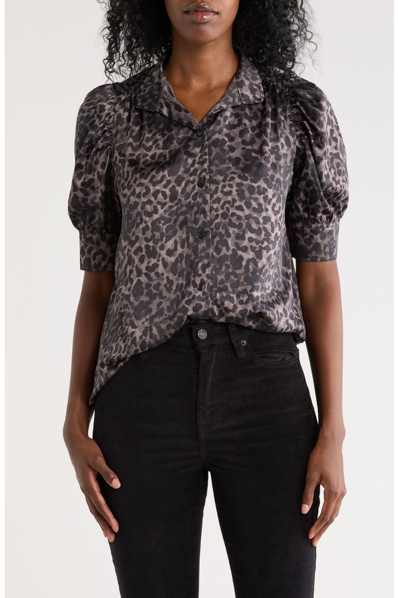 Puff Sleeve Button-Up Shirt, Main, color, DISGUISE BLACK