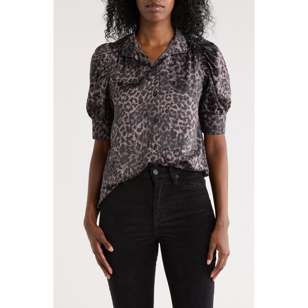 Dkny Jeans Puff Sleeve Button-up Shirt In Gray