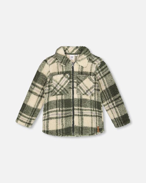 Deux Par Deux Long Sleeve Zip Front Overshirt In Green