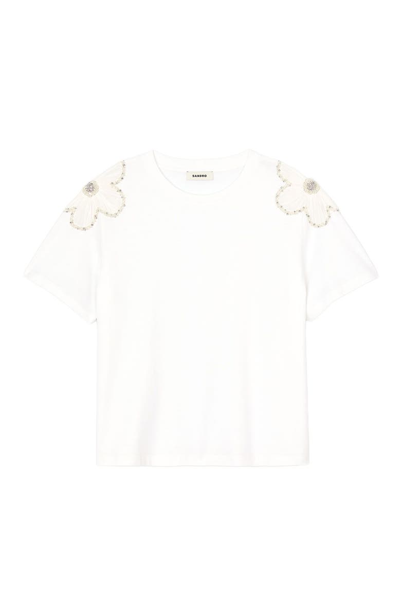 SANDRO T-shirt with embroidered flowers, Alternate, color, 