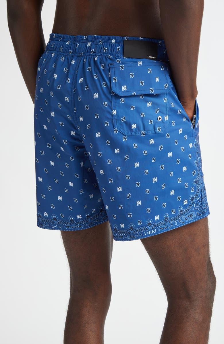 AMIRI Monogram Paisley Swim Trunks, Alternate, color, Blue