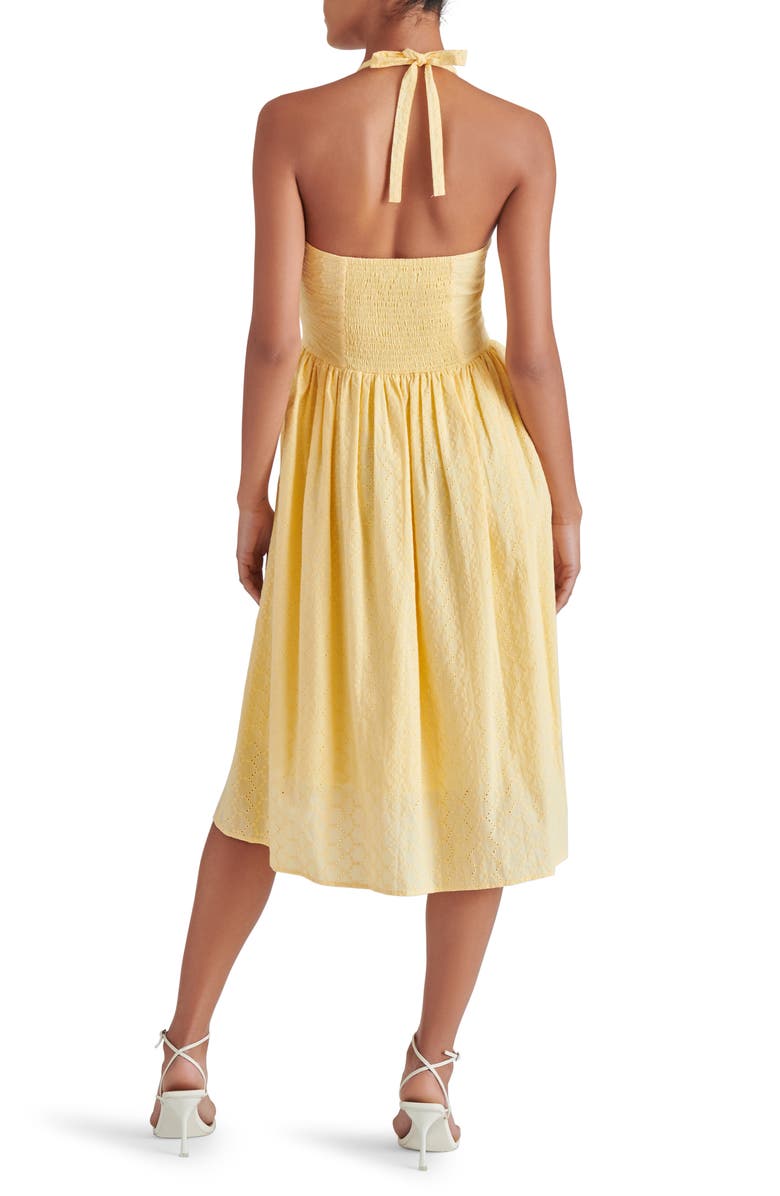 Steve Madden Ressi Eyelet Embroidered Cotton Halter Dress, Alternate, color, Golden Glow