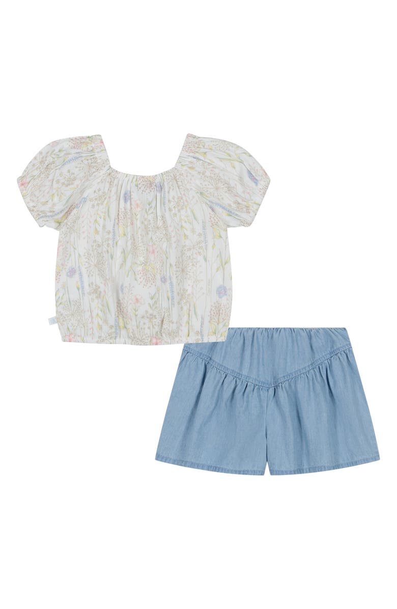Calvin Klein Kids' Puff Sleeve Top & Chambray Shorts Set, Alternate, color,