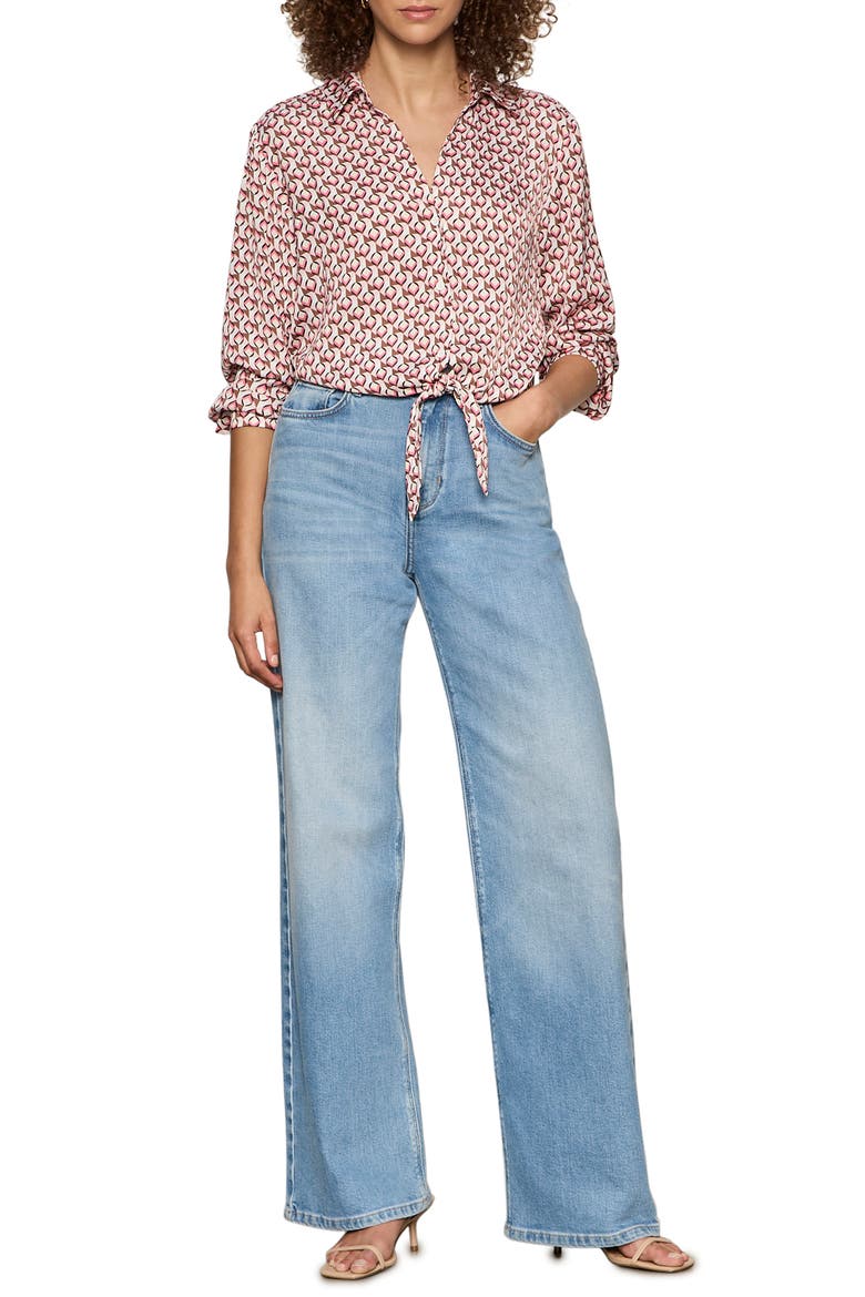 Lover Print Tie Hem Crop Sateen Shirt, Alternate, color, PETAL GRID