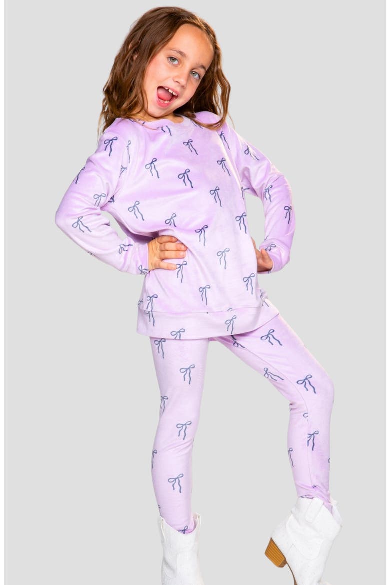 Kids' 2-Piece Velour Top & Leggings Set, Alternate, color, LILAC BOWS