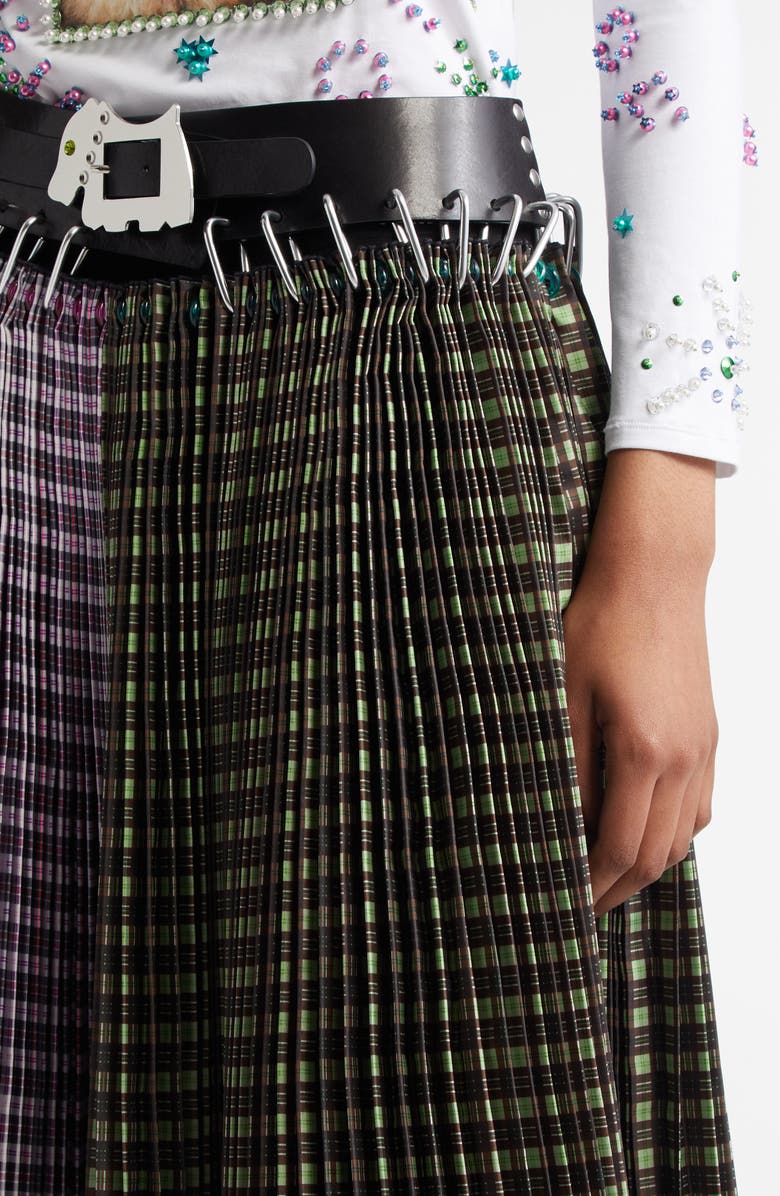 Chopova Lowena Catherine Mixed Plaid Pleated Carabiner Midi Skirt, Alternate, color,