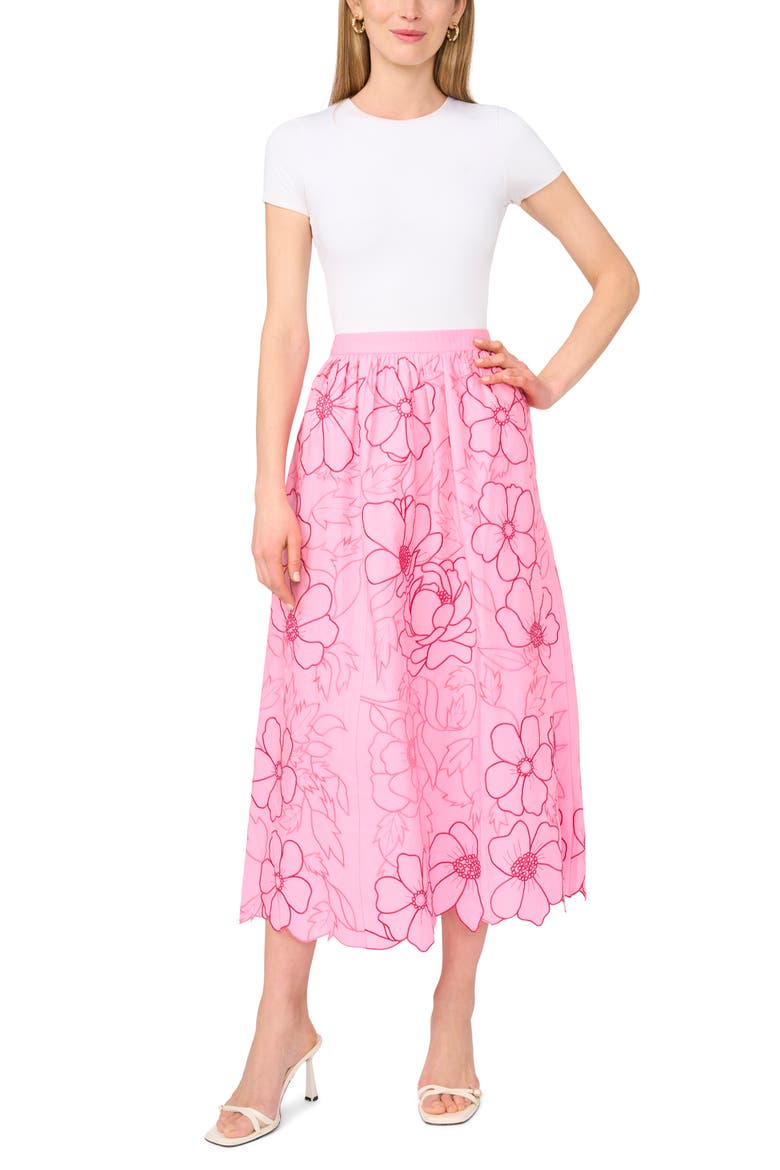Floral Embroidery Midi Skirt, Alternate, color, SACHET PINK