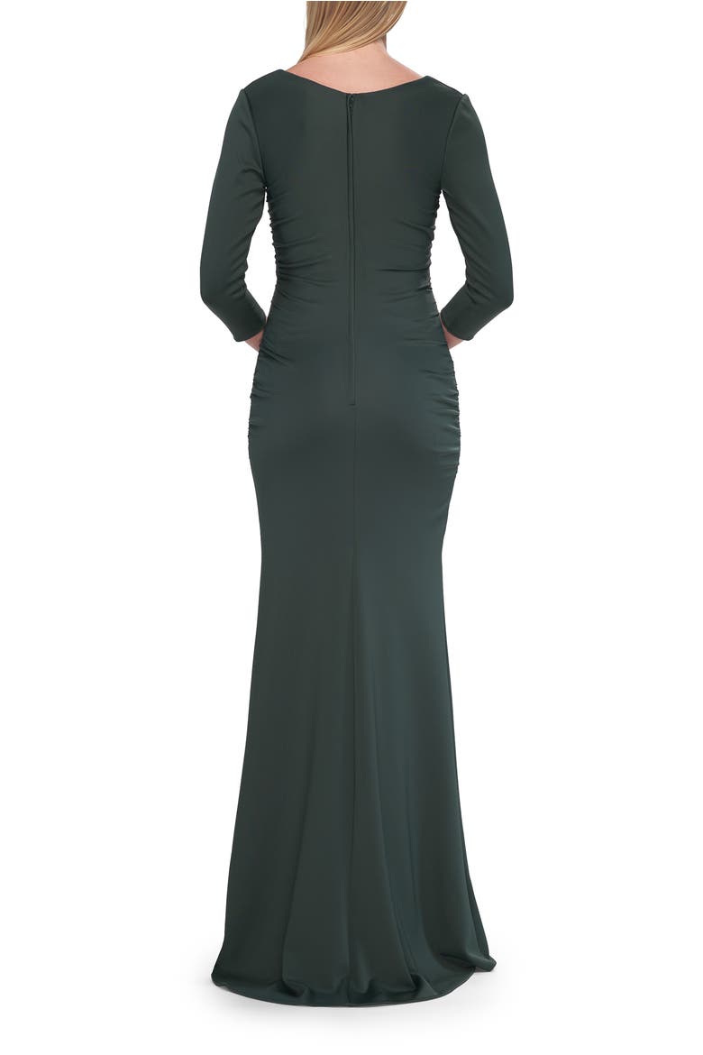 Three-Quarter Sleeve Jersey Gown with Ruched Bodice, Alternate, color, Dark Emerald