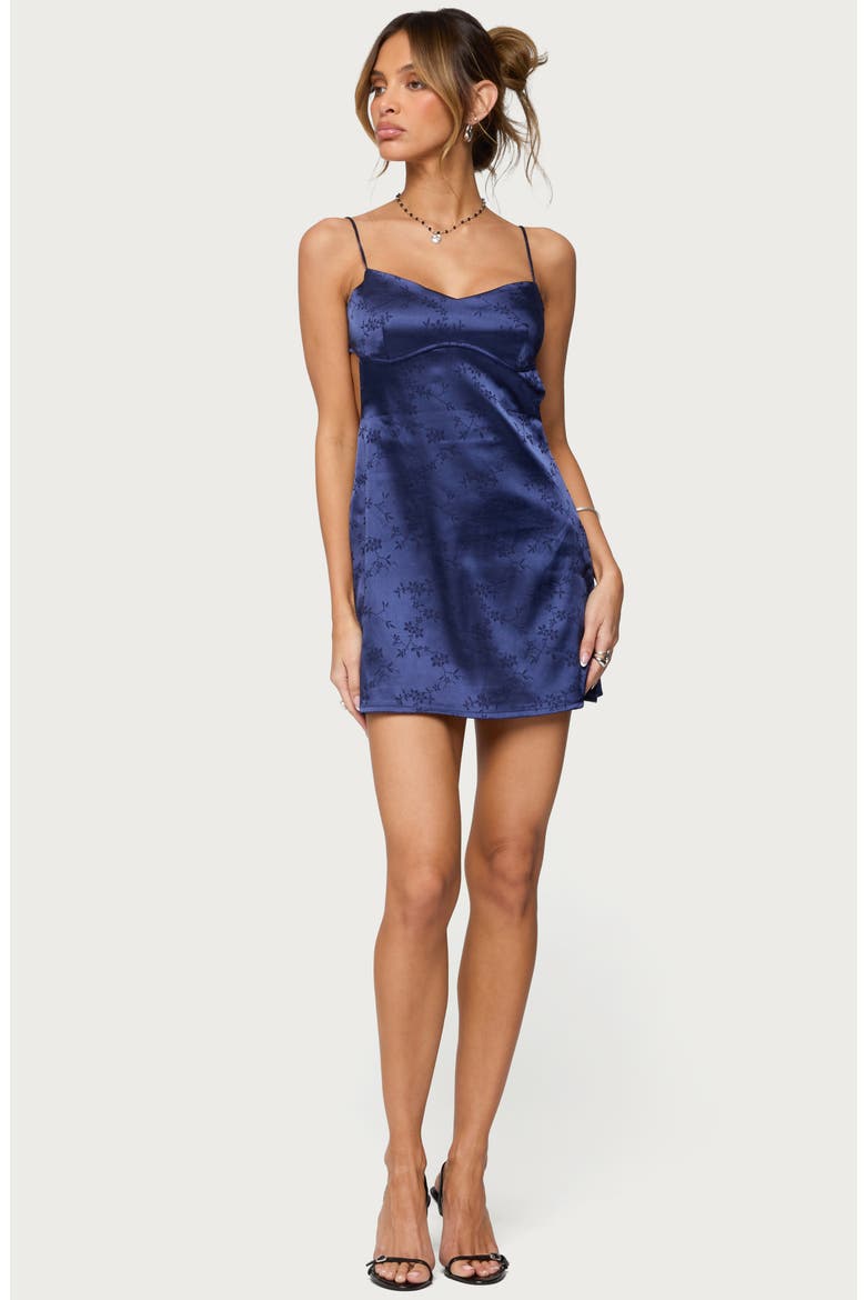 Kara Floral Satin Jacquard Minidress, Alternate, color, NAVY