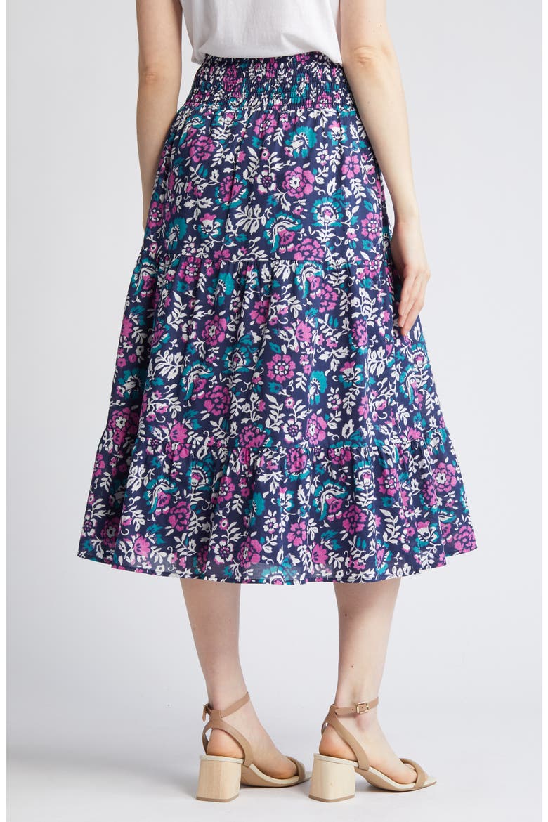 Edina Floral Tiered Cotton Midi Skirt, Alternate, color, WOODBLOCK FLORAL