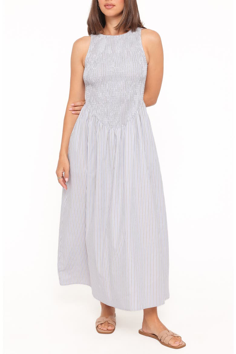 Tony Stripe Sleeveless Maxi Dress, Main, color, BROWN/ BLUE STRIPE