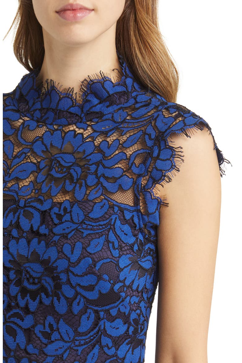 Illusion Mock Neck Open Back Sleeveless Gown, Alternate, color, NAVY