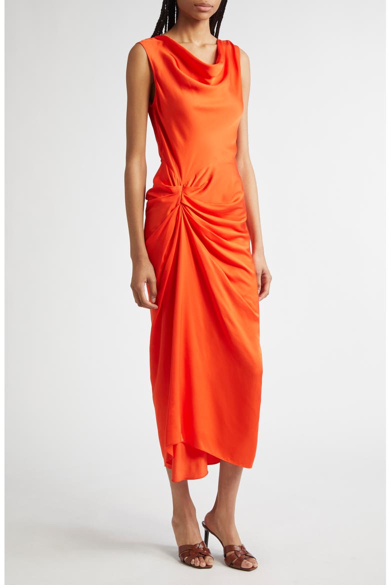 Dara Drape Detail Midi Dress, Alternate, color, POPPY