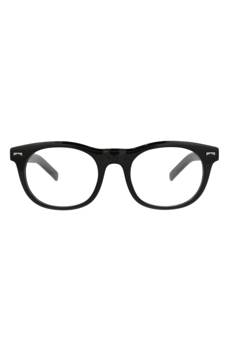 Montblanc 52mm Round Optical Glasses, Main, color, Black Black Transparent
