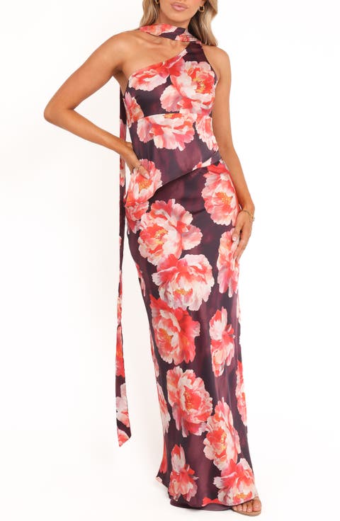 Georgina Floral Satin One-Shoulder Top & Maxi Skirt Set
