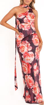 Petal & Pup Georgina Floral Satin One-Shoulder Top & Maxi Skirt Set