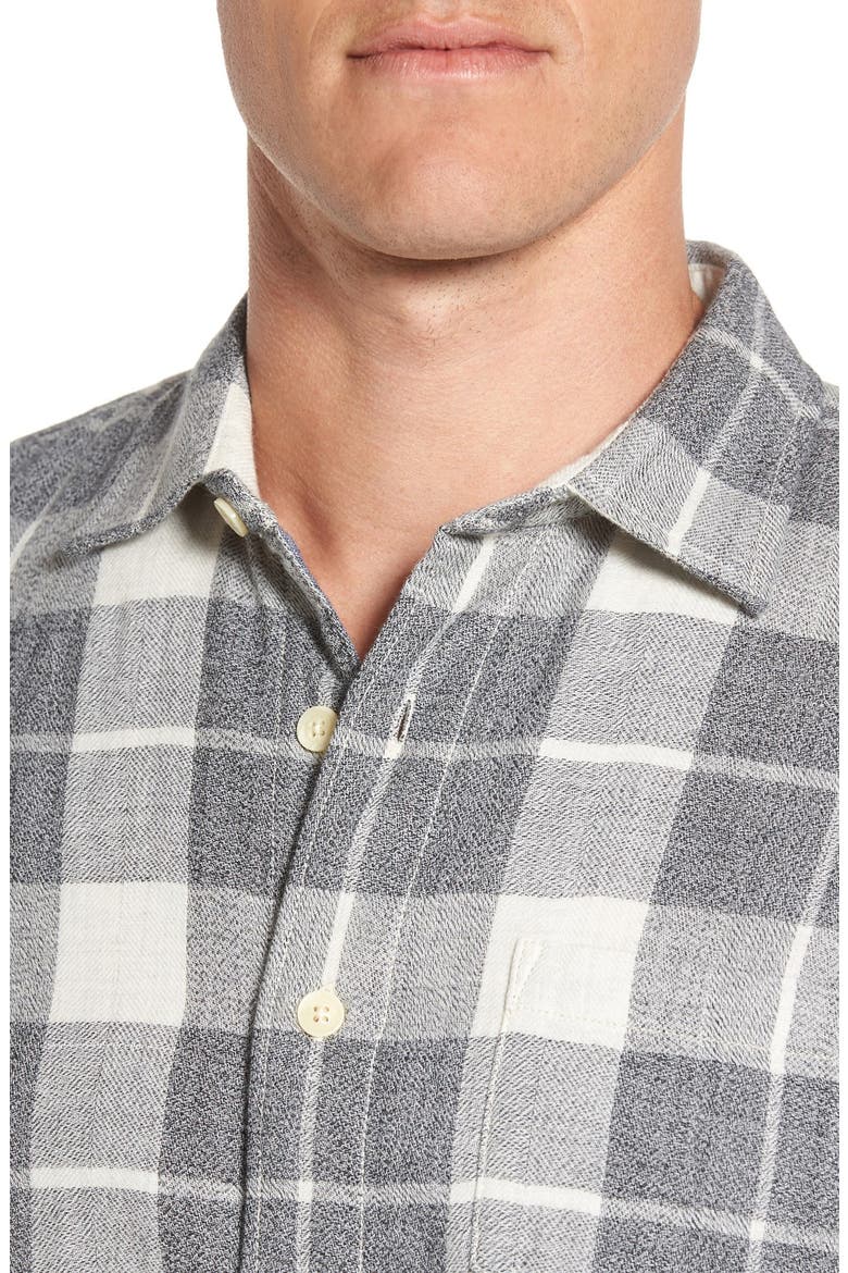 Devon Trim Fit Plaid Herringbone Sport Shirt, Alternate, color, GREY
