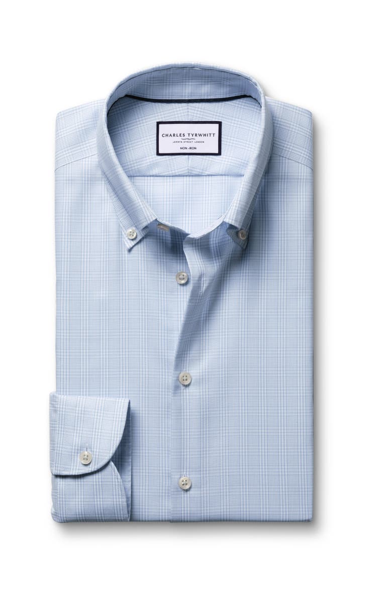 Charles Tyrwhitt Button-Down Non-Iron Oxford Prince of Wales Check Shirt, Alternate, color, Light Blue