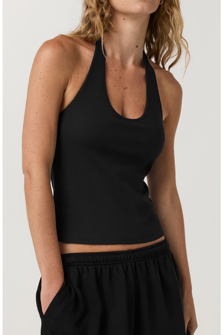 Pose Halter Performance Tank, Alternate, color, BLACK
