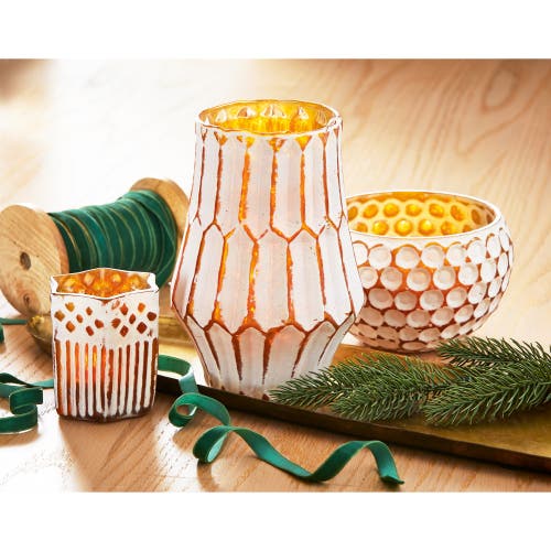 Tag Cassie Handcrafted Blown Glass Gold Tealight Candleholder In White