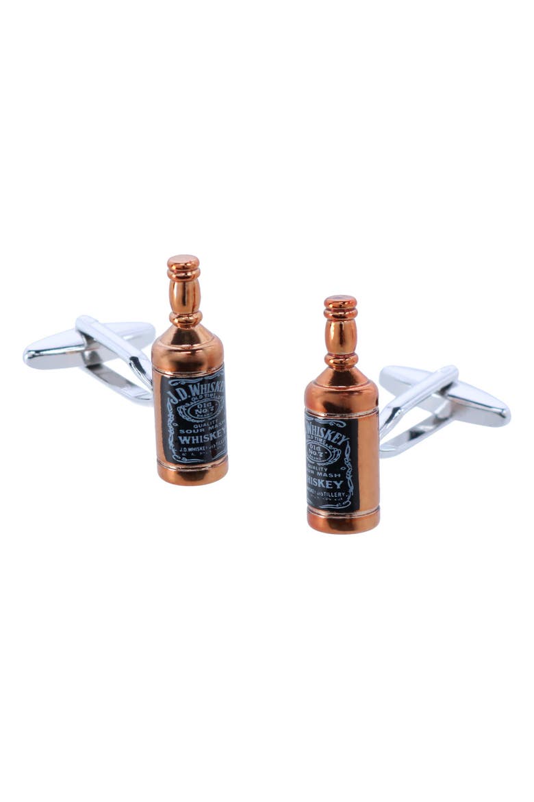 Cheers Whiskey Cufflinks & Touchdown Football Mid-Calf Socks, Alternate, color, Brown