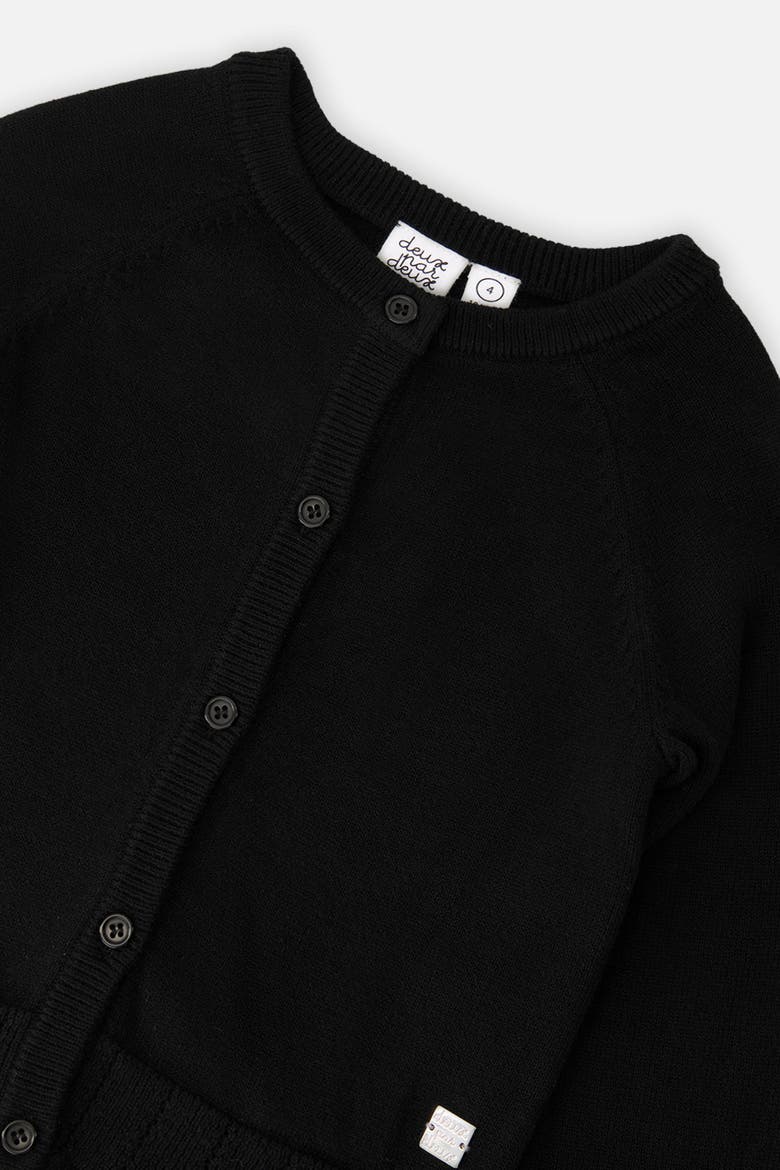 Knit Button Front Scallop Ruffle Trim Cardigan, Alternate, color, Black