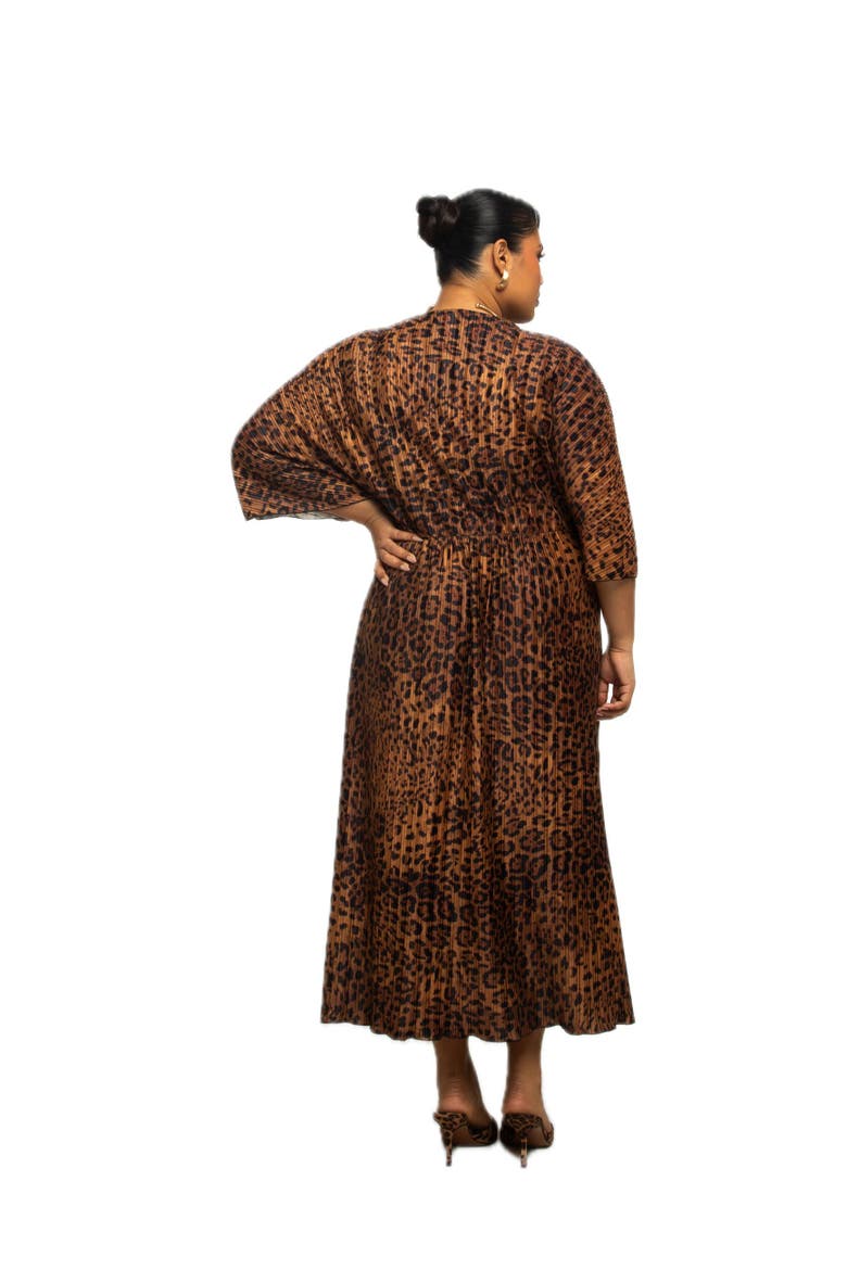 Plus Size Leopard Print Midi Dress, Alternate, color, Brown