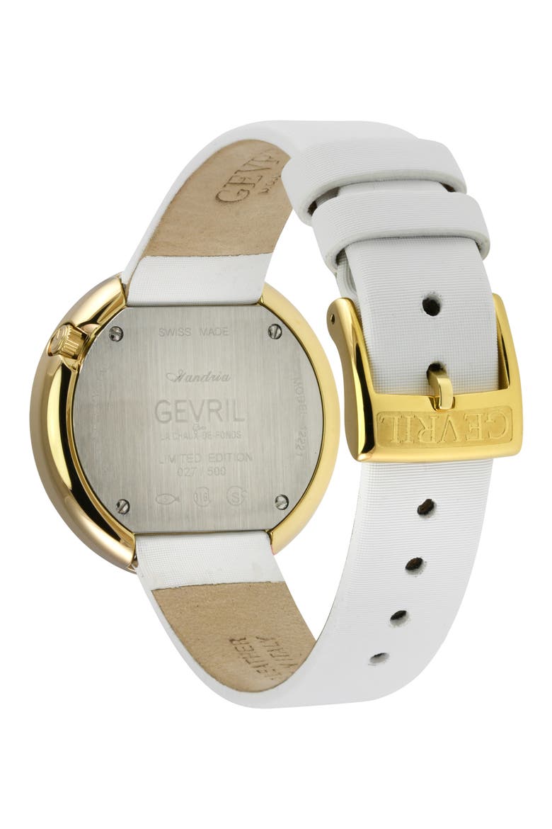 Gandria Mother of Pearl Dial Diamond Leather Strap Watch, 36mm - 0.8424ct., Alternate, color, WHITE