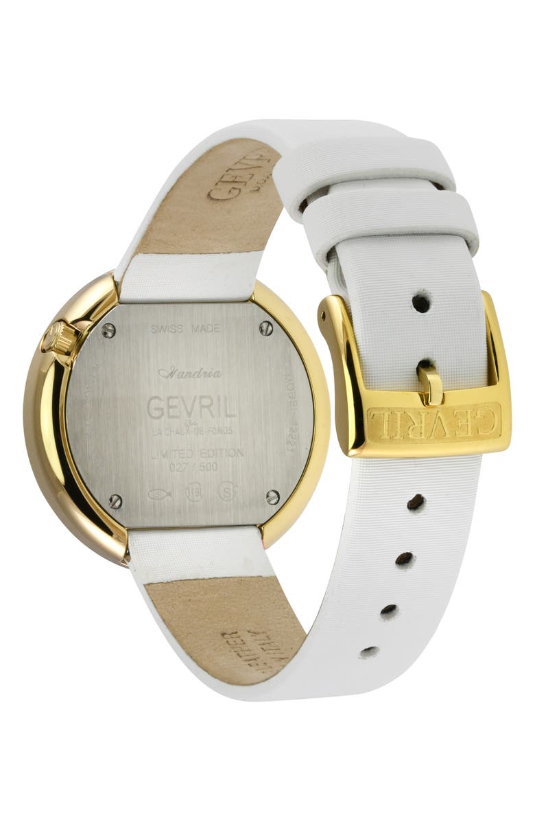 GEVRIL Gandria Mother of Pearl Dial Diamond Leather Strap Watch, 36mm - 0.8424ct., Alternate, color, White