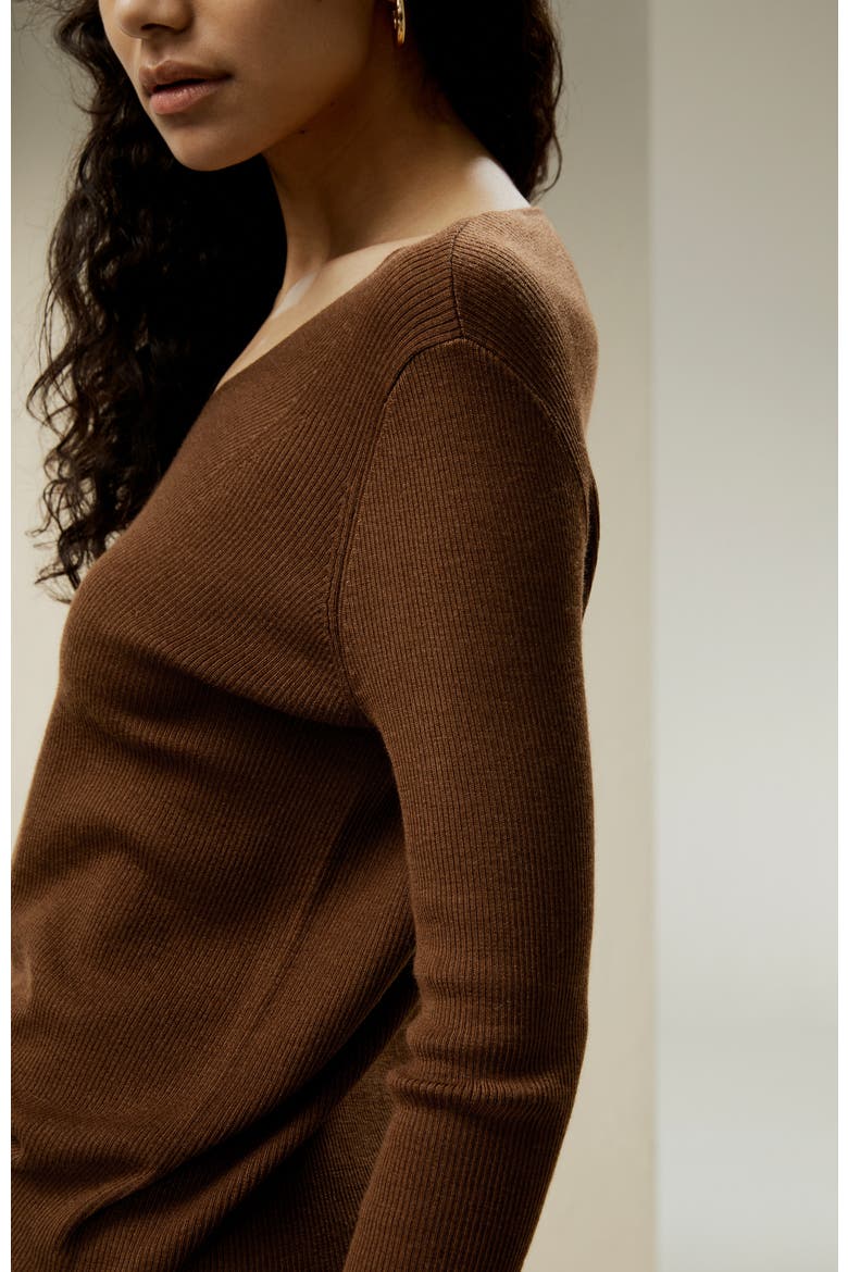 V-neck Ultra-fine Merino Wool Sweater, Alternate, color, Brown