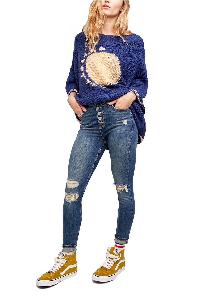 Sabrina Ripped High Waist Crop Super Skinny Jeans, Alternate, color, MID INDIGO