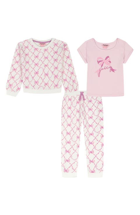 Bow Print Sweatshirt, T-Shirt & Pants Set (Baby)