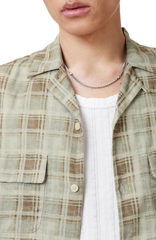 Allsaints Seattle Check Long Sleeve Camp Shirt In Light Ash Green