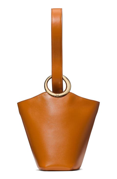 mini halo fine grain leather bucket bag