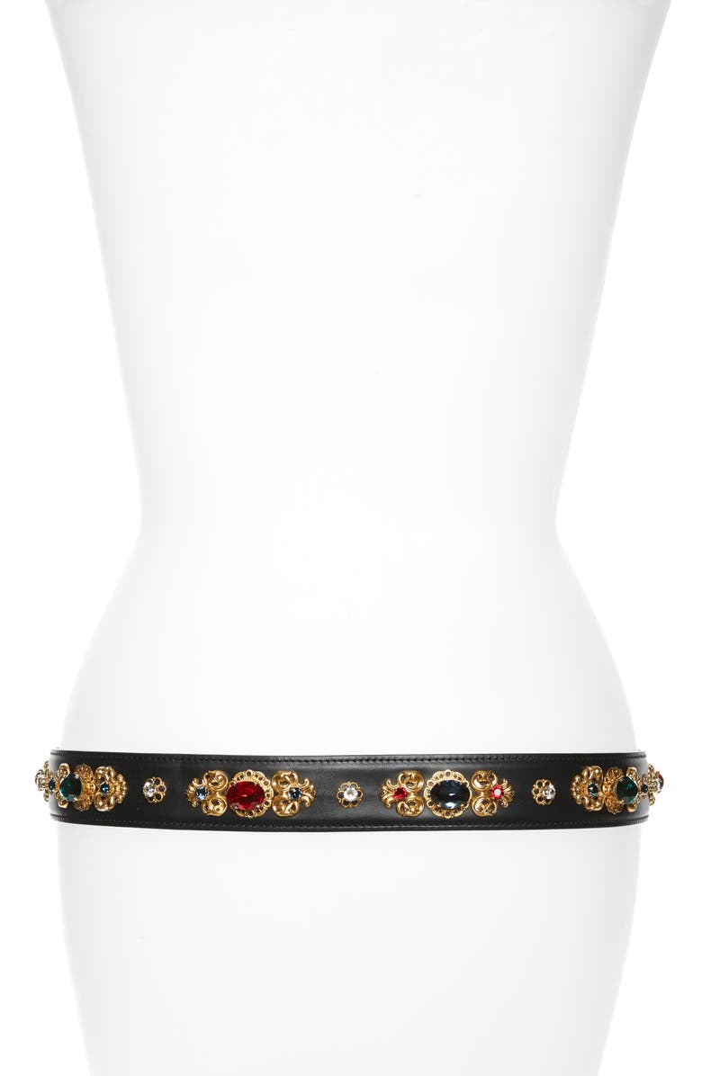 Dolce&Gabbana Family Lux Jewel Embellished Leather Belt, Alternate, color, 