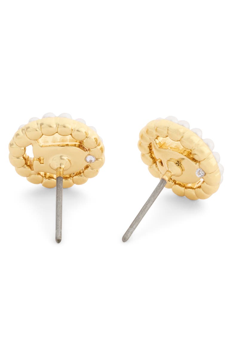 COACH Faux Pearl Logo Stud Earrings, Alternate, color, Pearl/ Gold